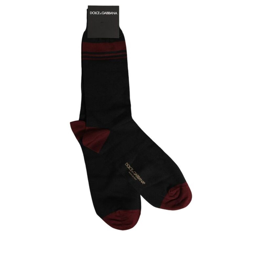 Dolce & Gabbana Men Burgundy Black Logo Mid Calf Accessory Men's Socks